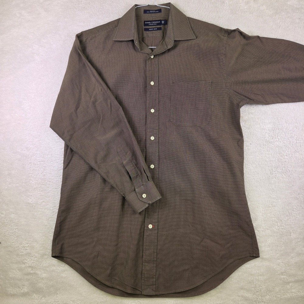 Daniel Cremieux Collection Henry Shirt Brown Micro Check Cotton Mens 15.5 33